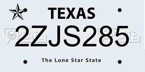2ZJS285 Texas License Plate