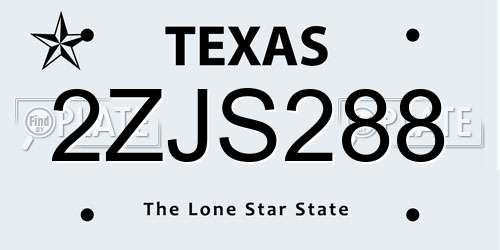 2ZJS288 Texas License Plate