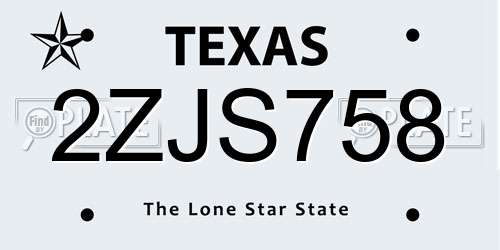 2ZJS758 Texas License Plate