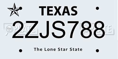 2ZJS788 Texas License Plate