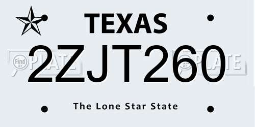 2ZJT260 Texas License Plate