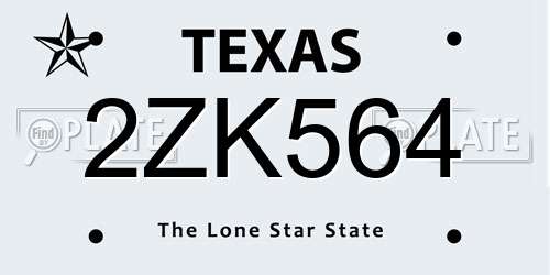 2ZK564 Texas License Plate
