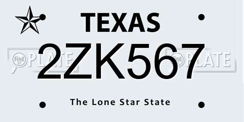 2ZK567 Texas License Plate