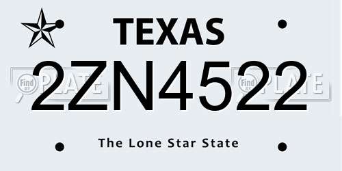 2ZN4522 Texas License Plate