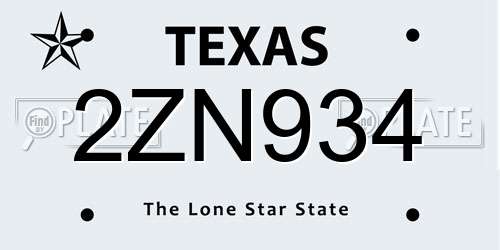 2ZN934 Texas License Plate