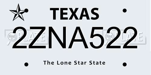 2ZNA522 Texas License Plate