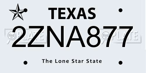2ZNA877 Texas License Plate