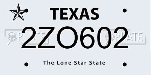 2ZO602 Texas License Plate