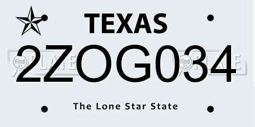 2ZOG034 Texas License Plate