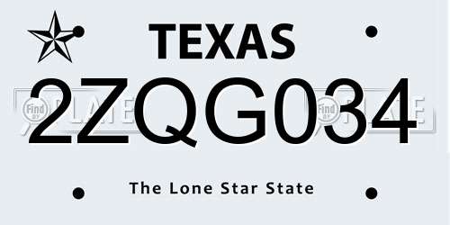 2ZQG034 Texas License Plate