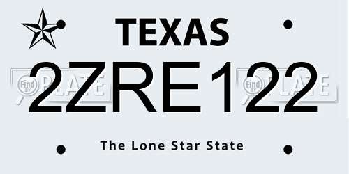 2ZRE122 Texas License Plate