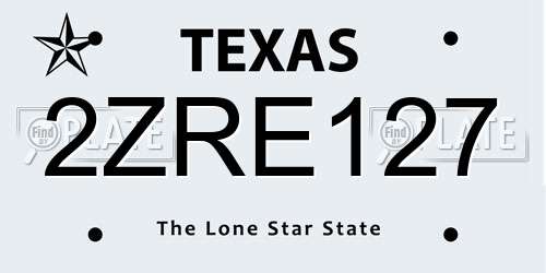 2ZRE127 Texas License Plate