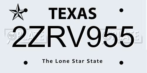 2ZRV955 Texas License Plate