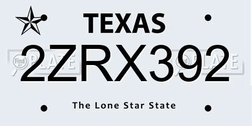 2ZRX392 Texas License Plate