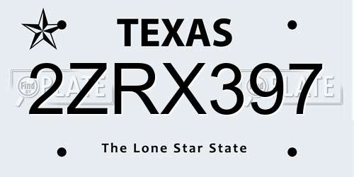 2ZRX397 Texas License Plate