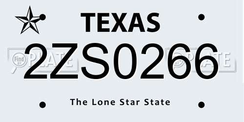 2ZS0266 Texas License Plate