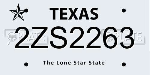 2ZS2263 Texas License Plate