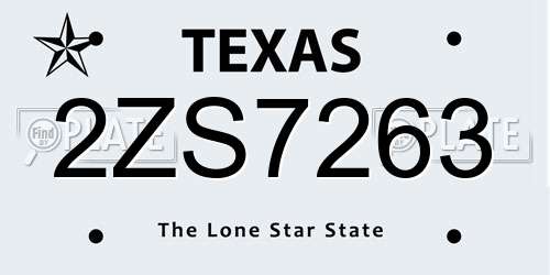 2ZS7263 Texas License Plate