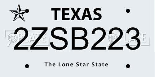 2ZSB223 Texas License Plate