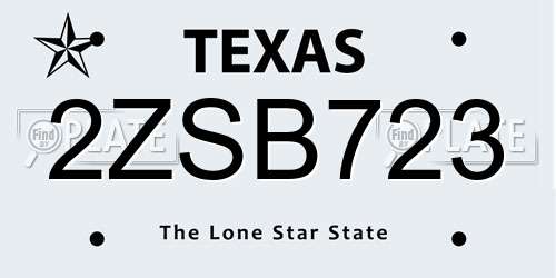 2ZSB723 Texas License Plate