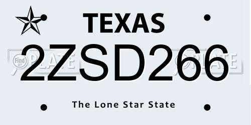 2ZSD266 Texas License Plate