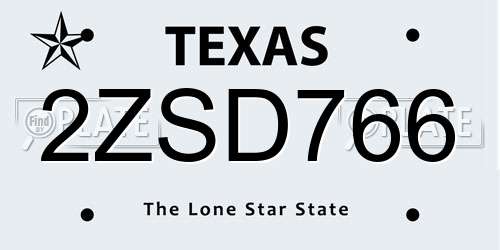 2ZSD766 Texas License Plate