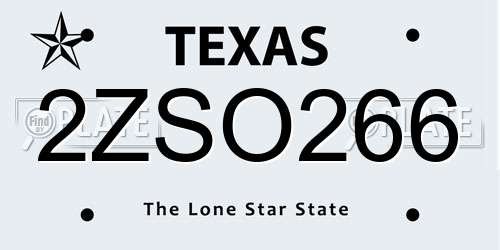 2ZSO266 Texas License Plate