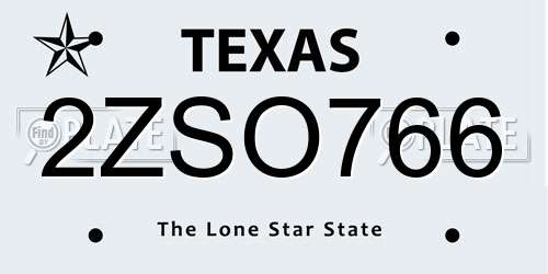 2ZSO766 Texas License Plate