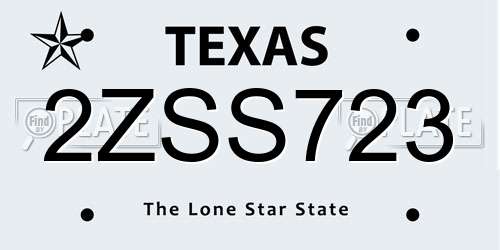 2ZSS723 Texas License Plate