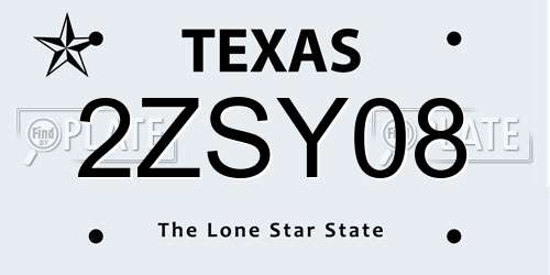 2ZSY08 Texas License Plate