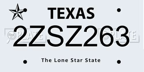 2ZSZ263 Texas License Plate