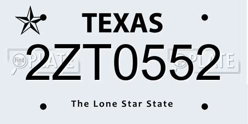 2ZT0552 Texas License Plate