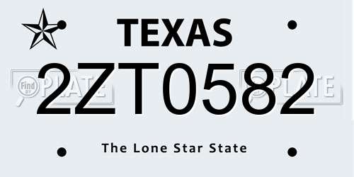 2ZT0582 Texas License Plate