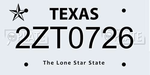 2ZT0726 Texas License Plate