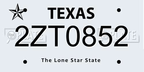 2ZT0852 Texas License Plate
