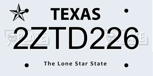 2ZTD226 Texas License Plate