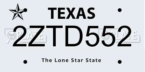 2ZTD552 Texas License Plate