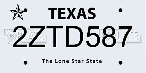 2ZTD587 Texas License Plate