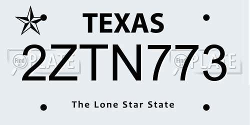 2ZTN773 Texas License Plate
