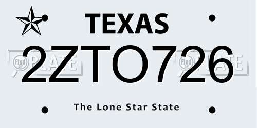 2ZTO726 Texas License Plate