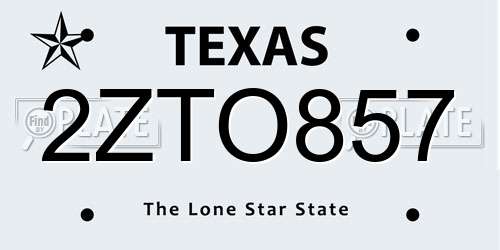 2ZTO857 Texas License Plate