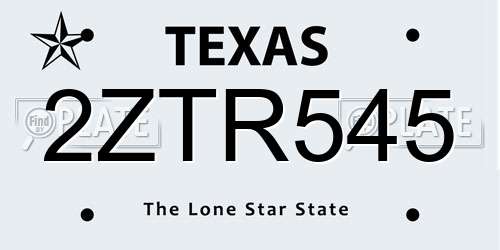 2ZTR545 Texas License Plate