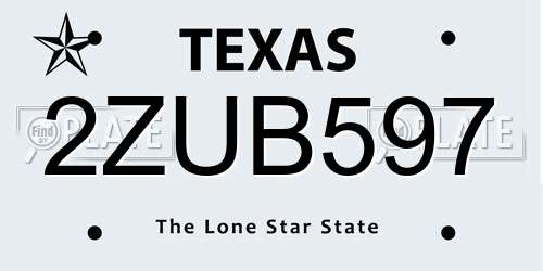 2ZUB597 Texas License Plate