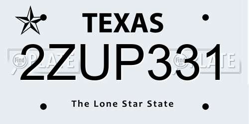2ZUP331 Texas License Plate