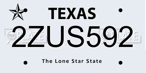 2ZUS592 Texas License Plate