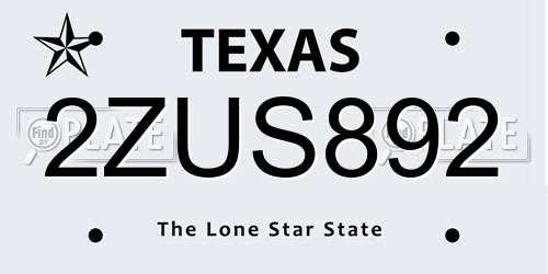 2ZUS892 Texas License Plate