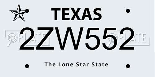 2ZW552 Texas License Plate