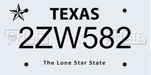 2ZW582 Texas License Plate