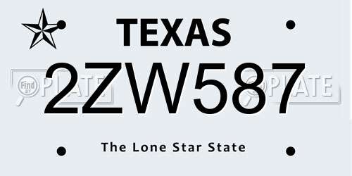 2ZW587 Texas License Plate