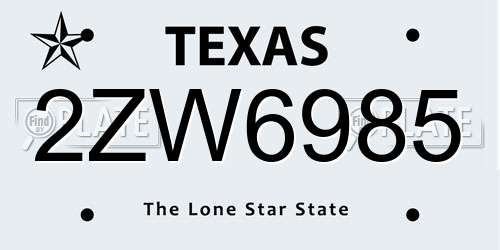 2ZW6985 Texas License Plate